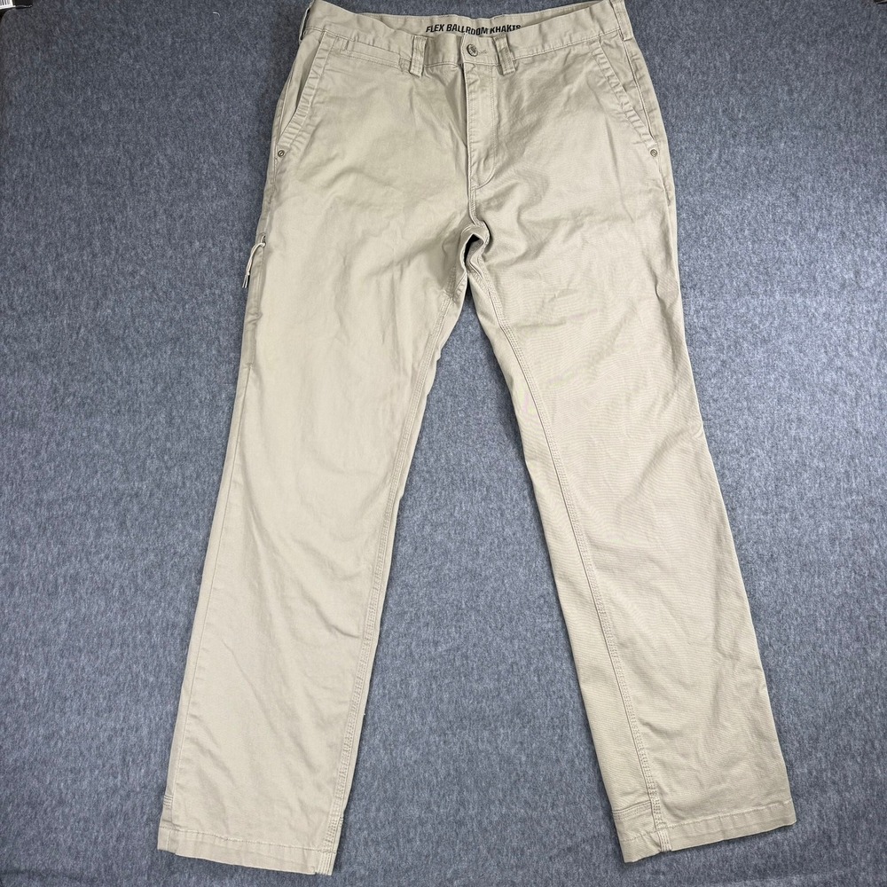 Duluth Trading Pants Mens 34x34 Tan Flex Ballroom Khakis Trim Fit Utility
